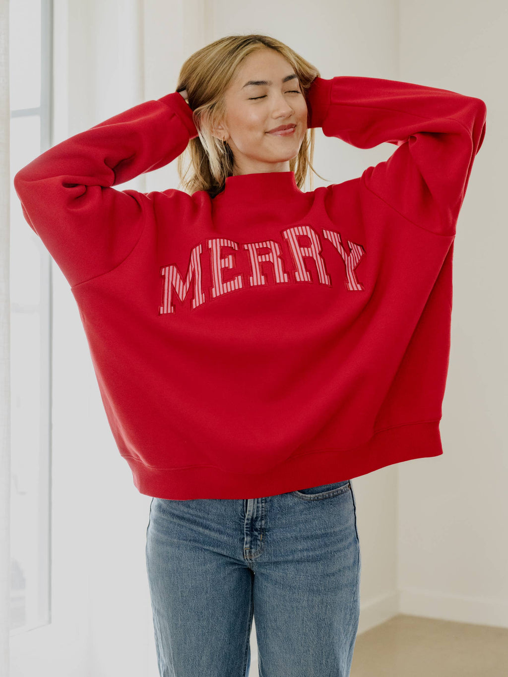 Merry Stripe Red Mock Neck
