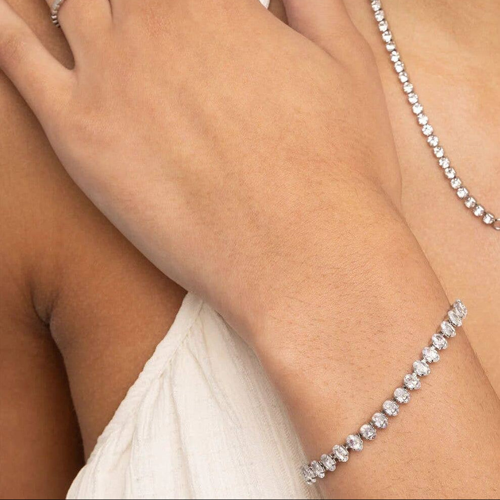 Silver Oval Cubic Zirconia Tennis Bracelet - S175