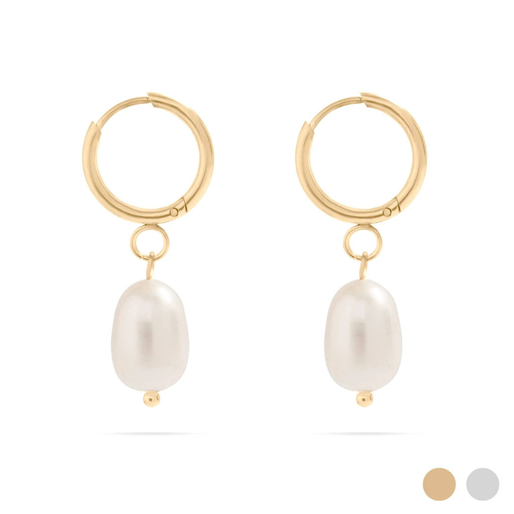 Freshwater Pearl Huggie Charm Earrings - E6