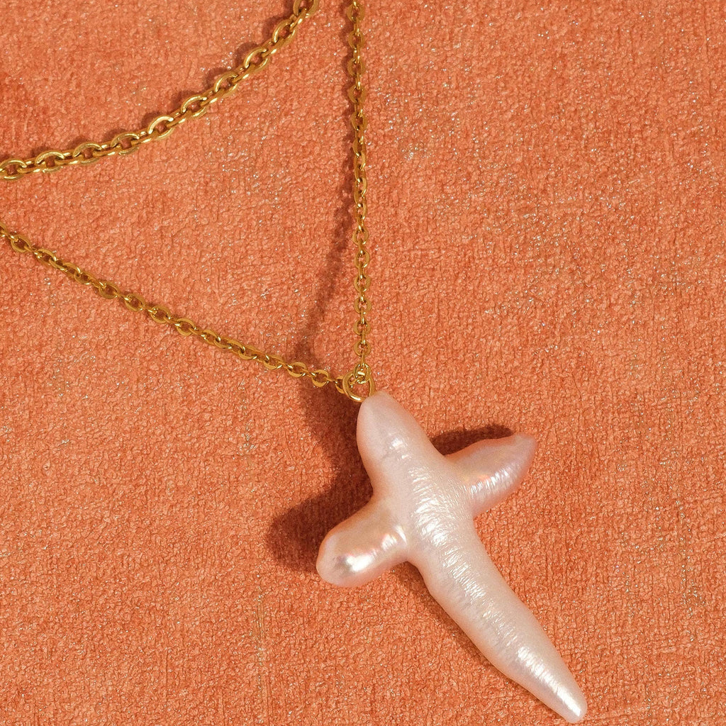 Freshwater Pearl Cross Necklace: N134
