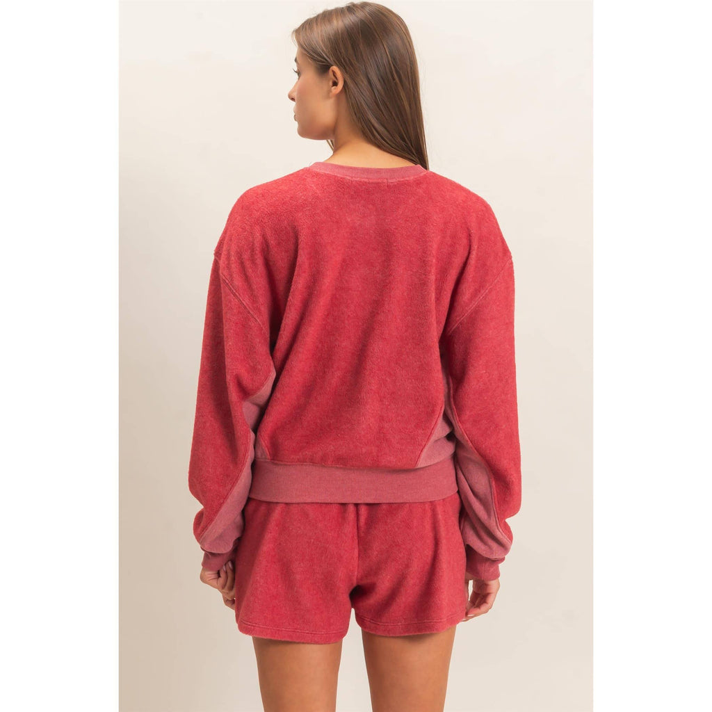 Contrast Sweatshirt & Shorts Set: IVORY