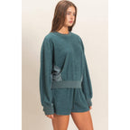Contrast Sweatshirt & Shorts Set: IVORY
