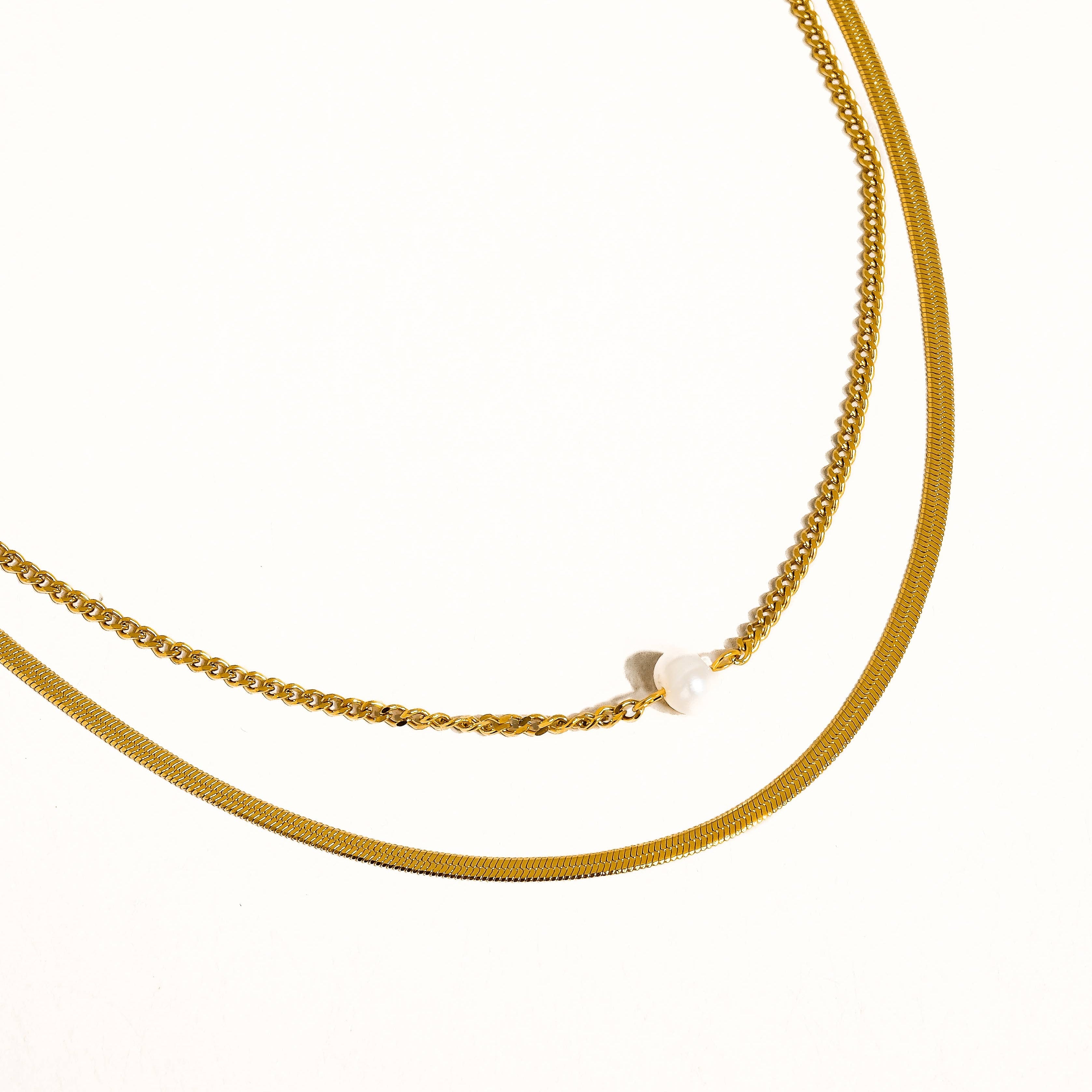 Layered Pearl Chain Necklace: N117