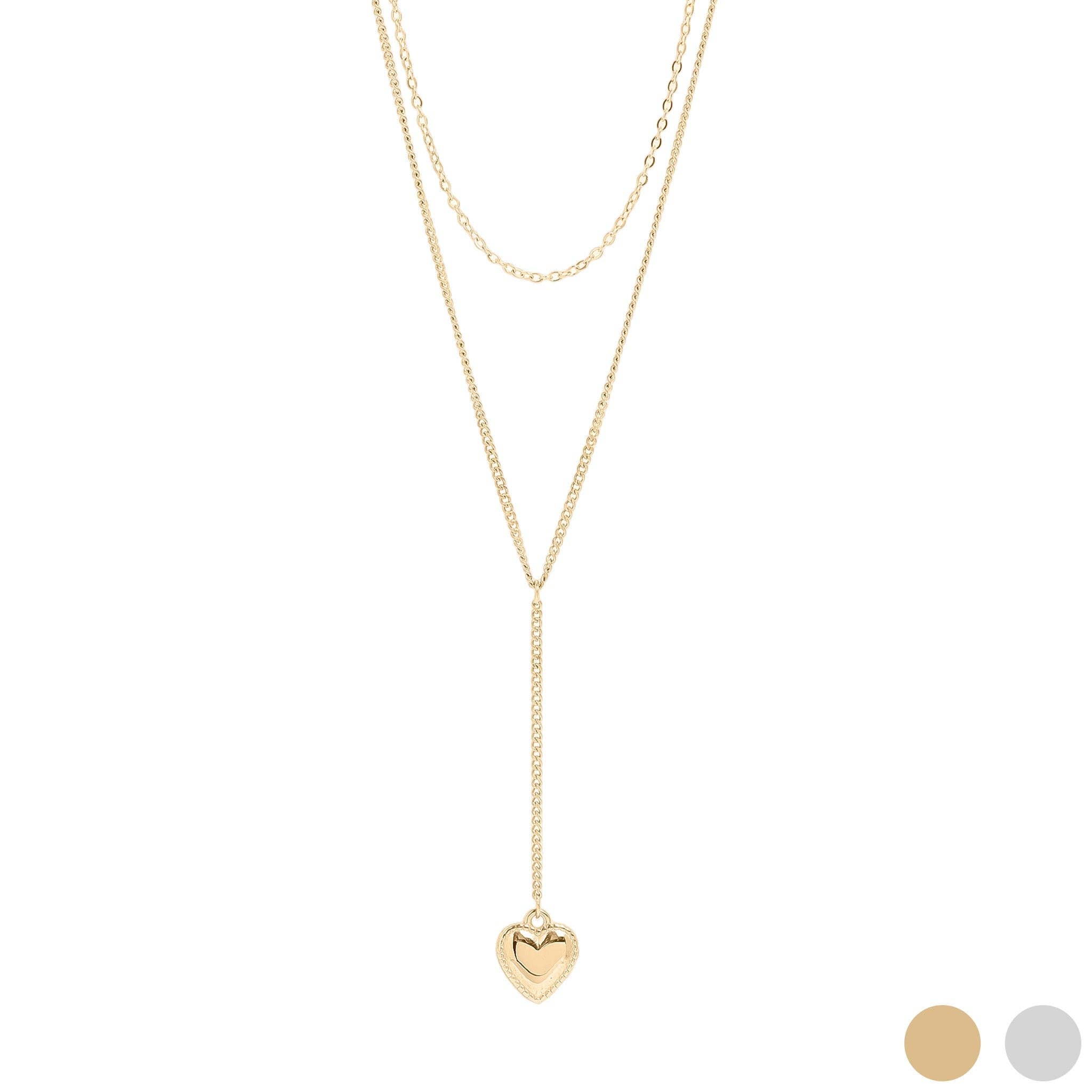Lariat Heart Layered Charm Necklace - N136