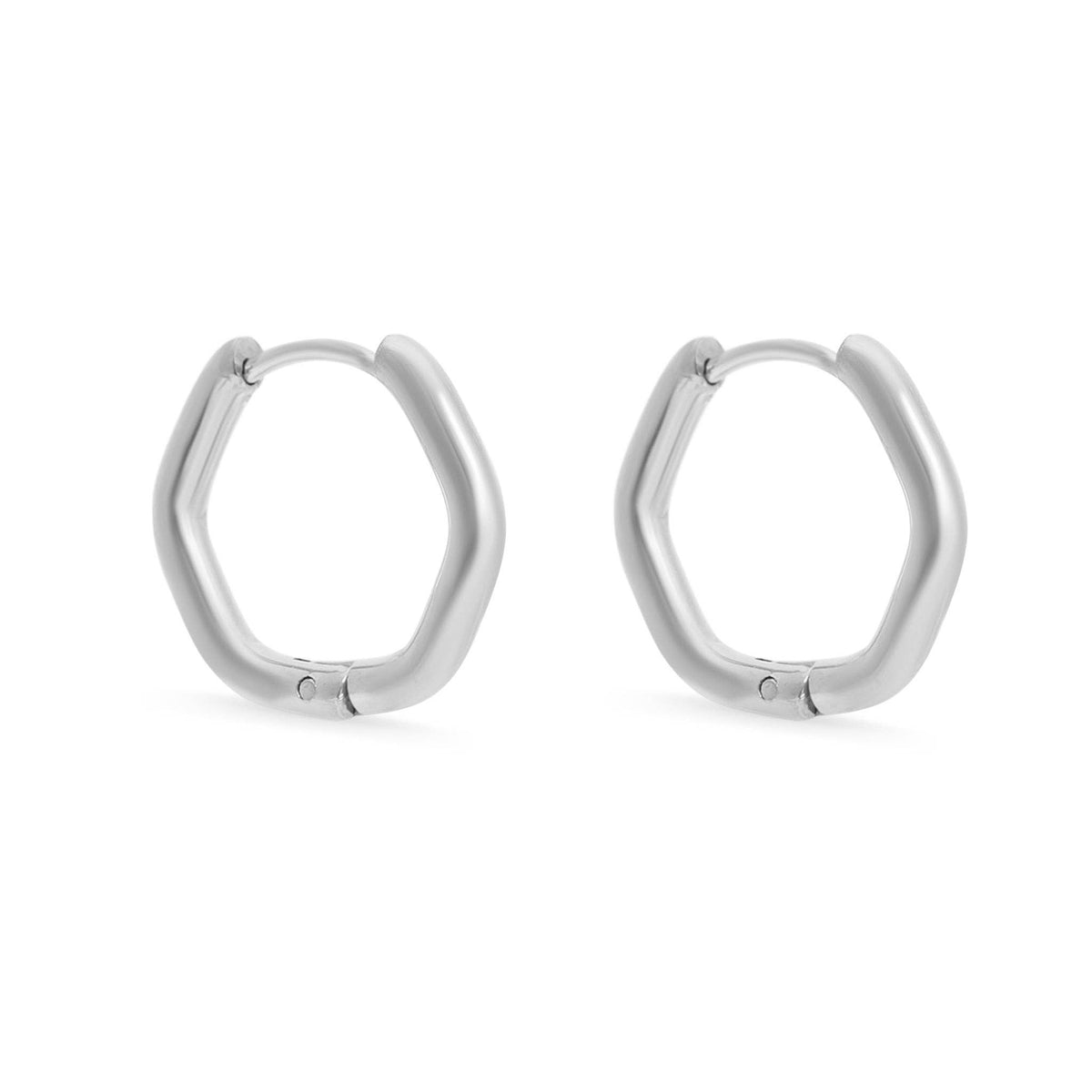 Silver Rounded Geometric Hoop Earrings - E124