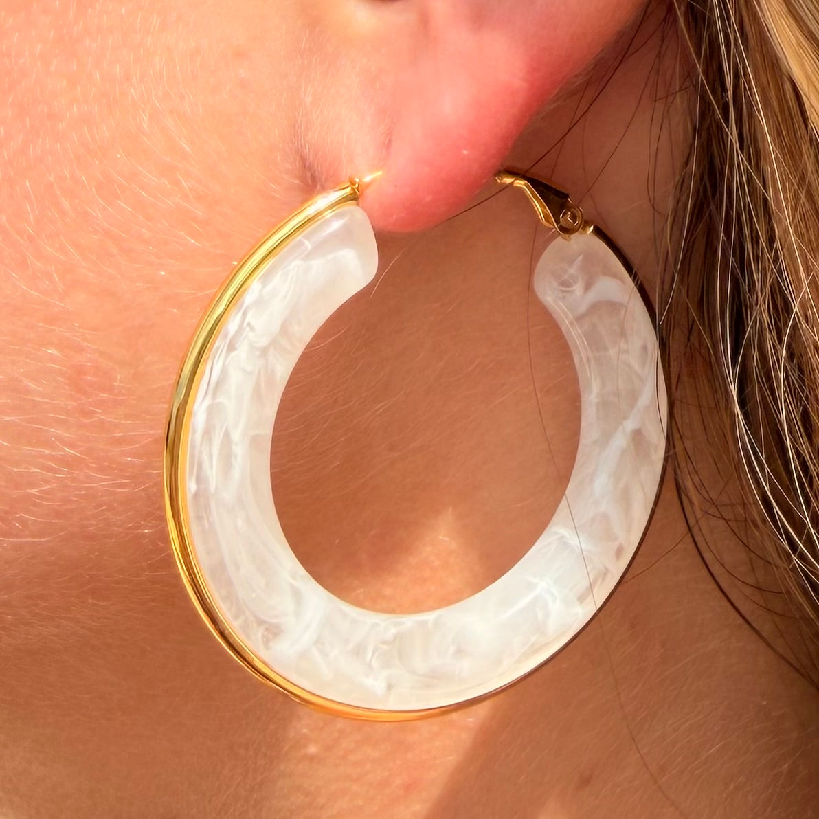 Golden Cream Hoop Earrings: E93