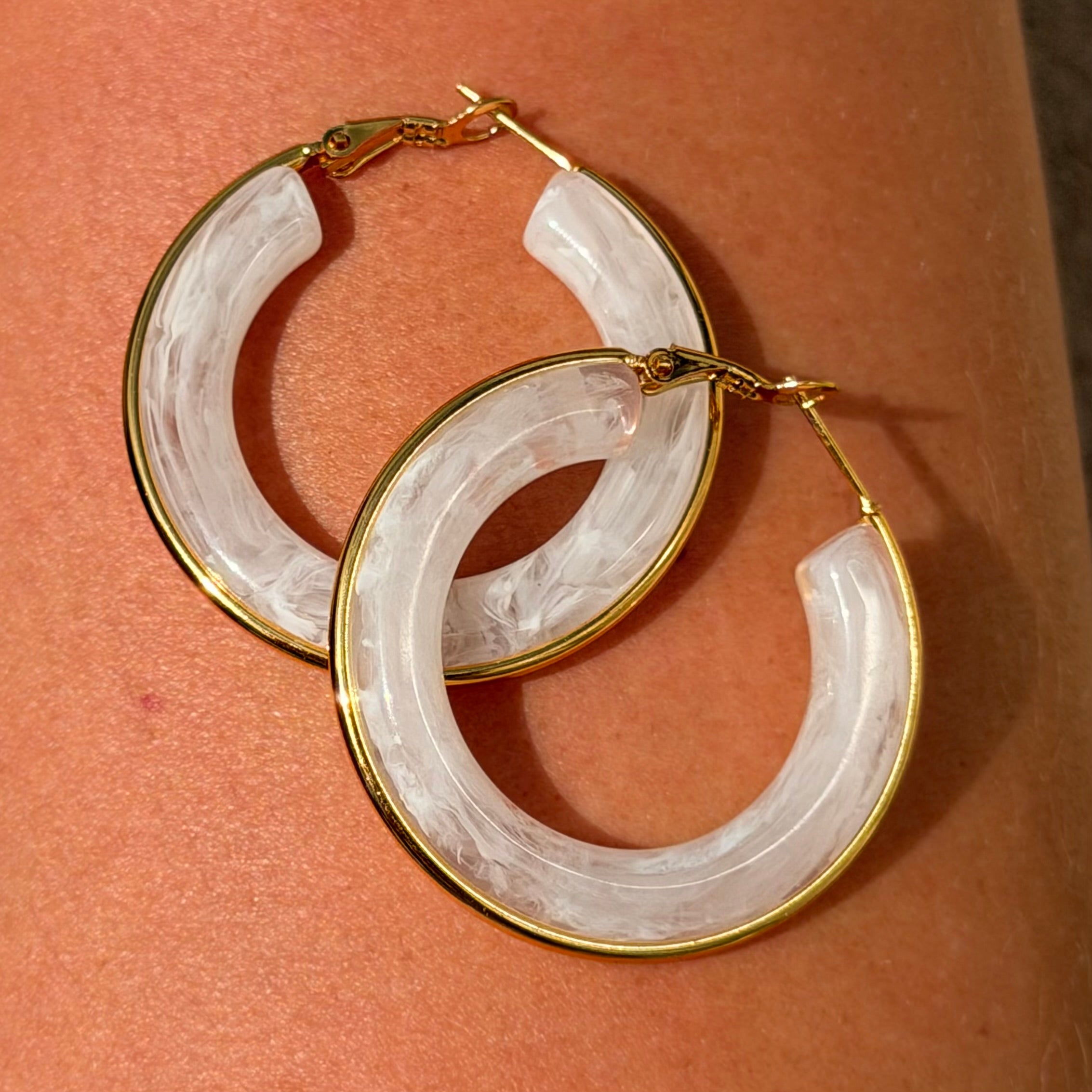 Golden Cream Hoop Earrings: E93
