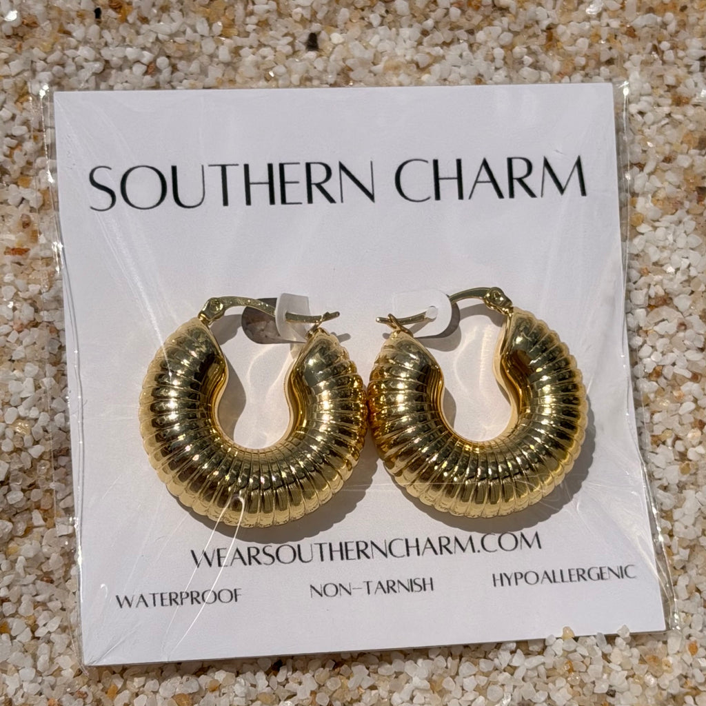 Golden Ripple Hoop Earrings: E86