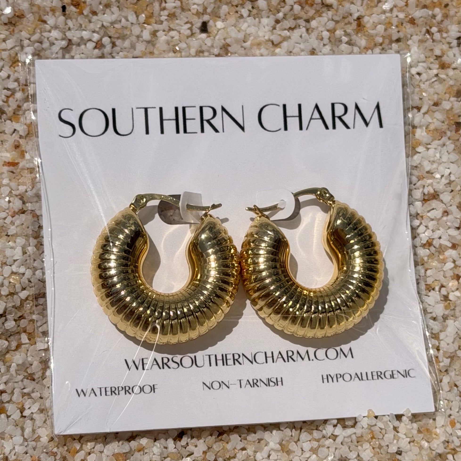 Golden Ripple Hoop Earrings: E86