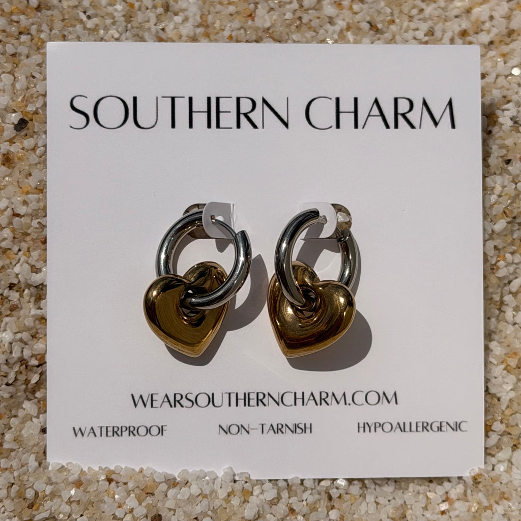 Silver Kissed Gold Heart Hoop Earrings: E90