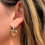Silver Kissed Gold Heart Hoop Earrings: E90
