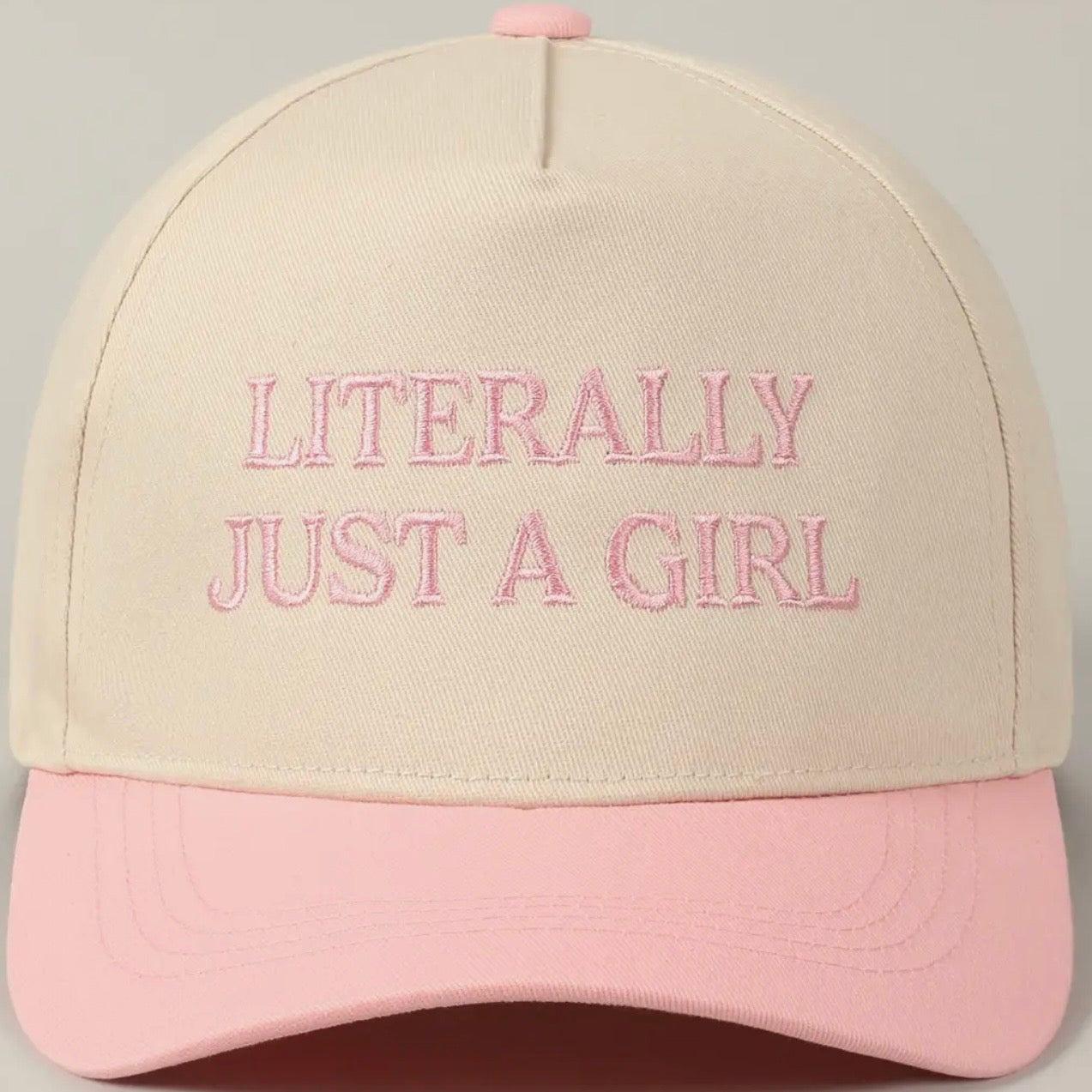 Literally Just A Girl Embroidered Trucker Hat: PINK : H7