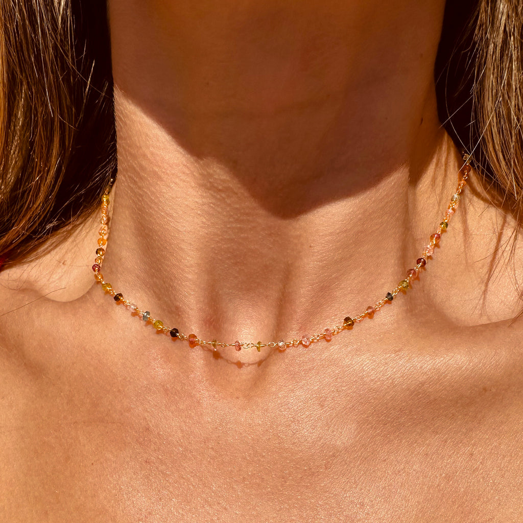 Afgani Tourmaline Rondelles Stone Chain Necklace - N169