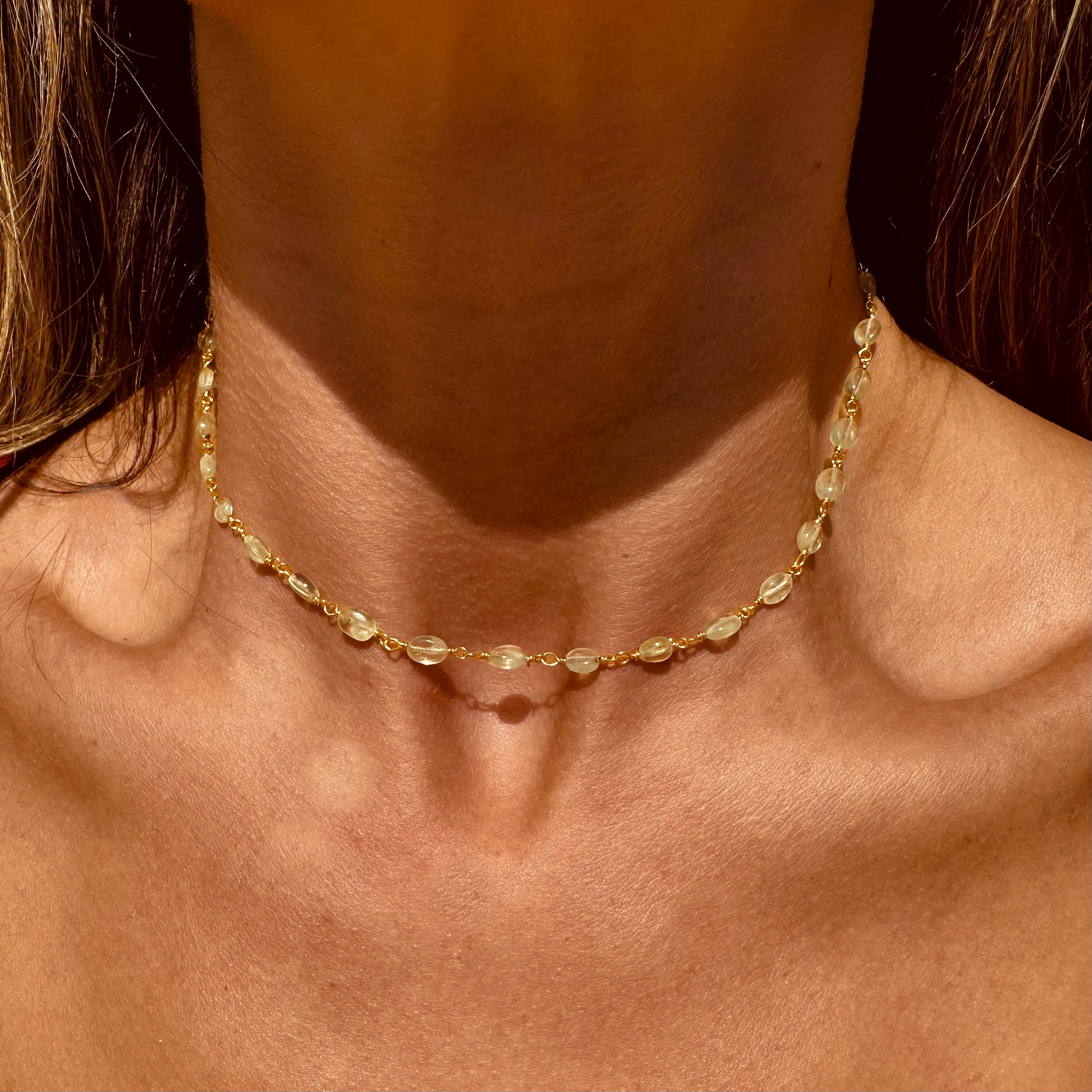 Prehnite Vermeil Plain Oval Chain Necklace - N170