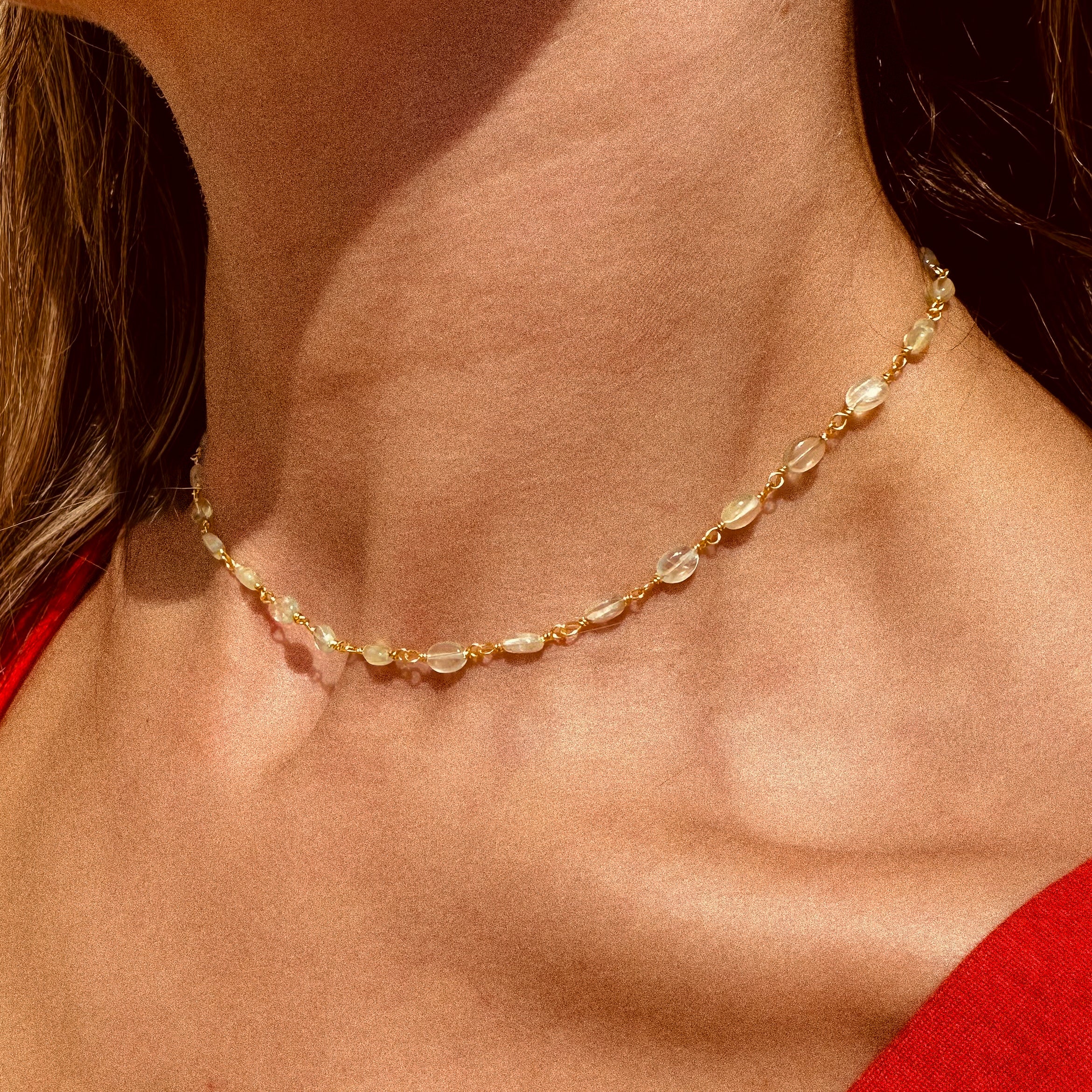 Prehnite Vermeil Plain Oval Chain Necklace - N170