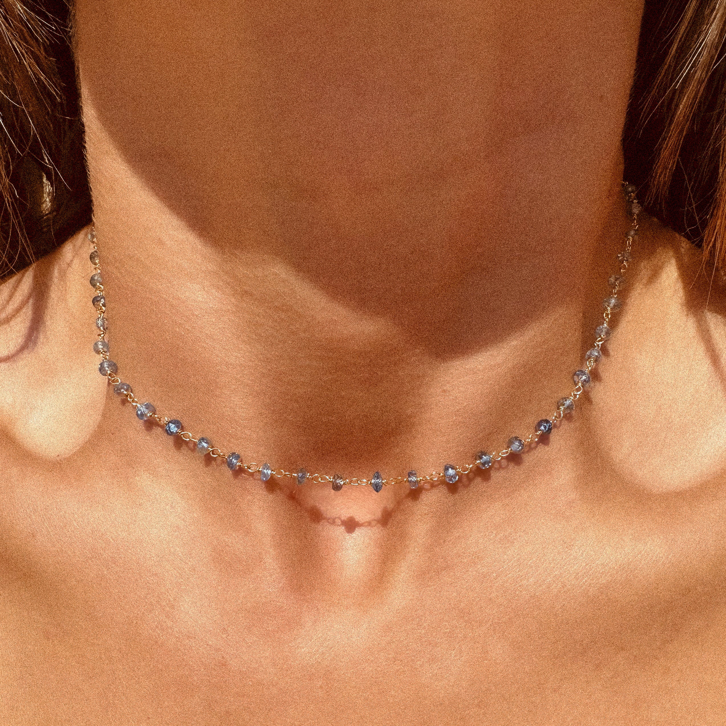 Blue Zircon Faceted Stone Vermeil Necklace - N178