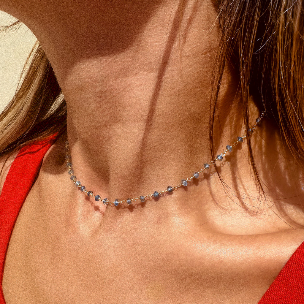 Blue Zircon Faceted Stone Vermeil Necklace - N178