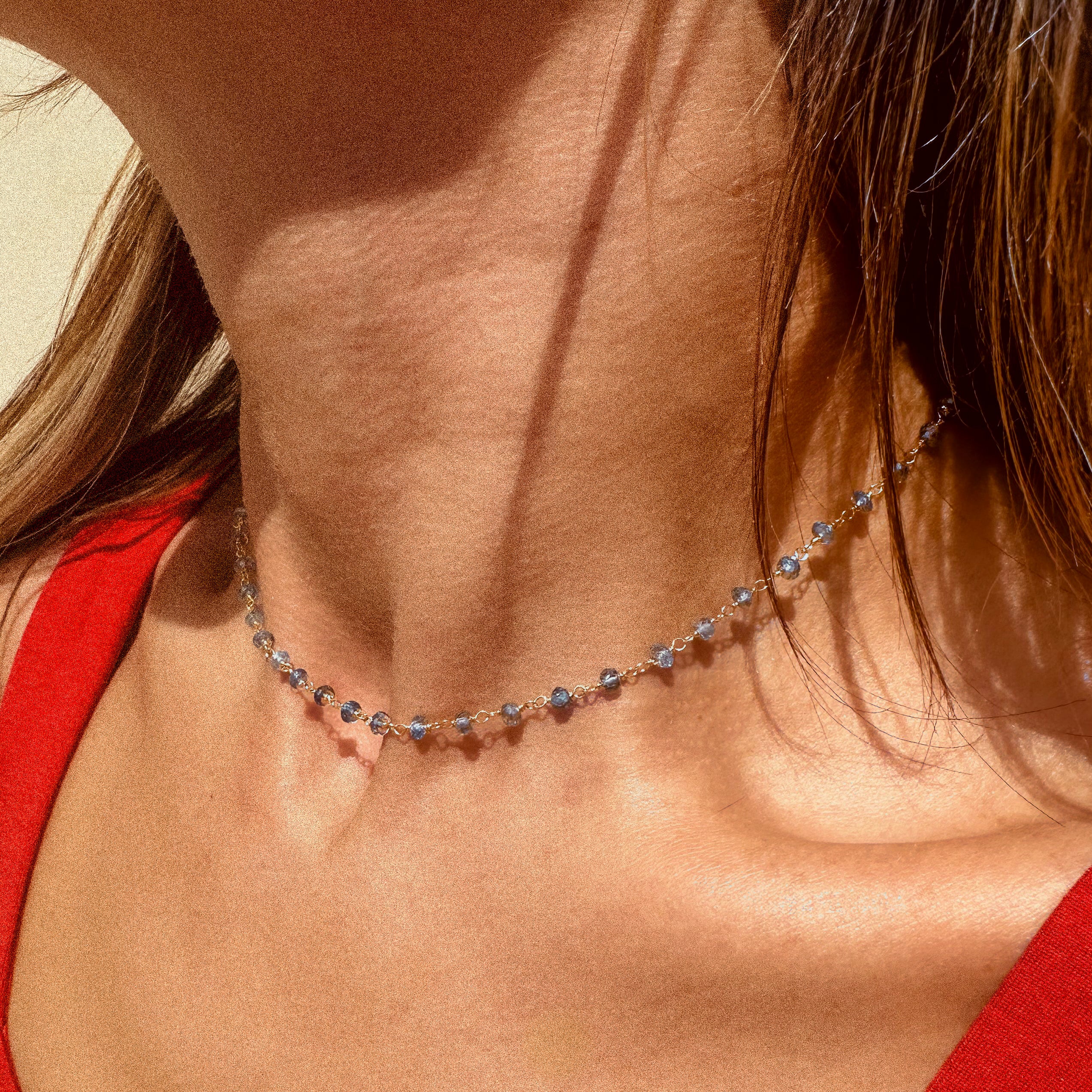 Blue Zircon Faceted Stone Vermeil Necklace - N178