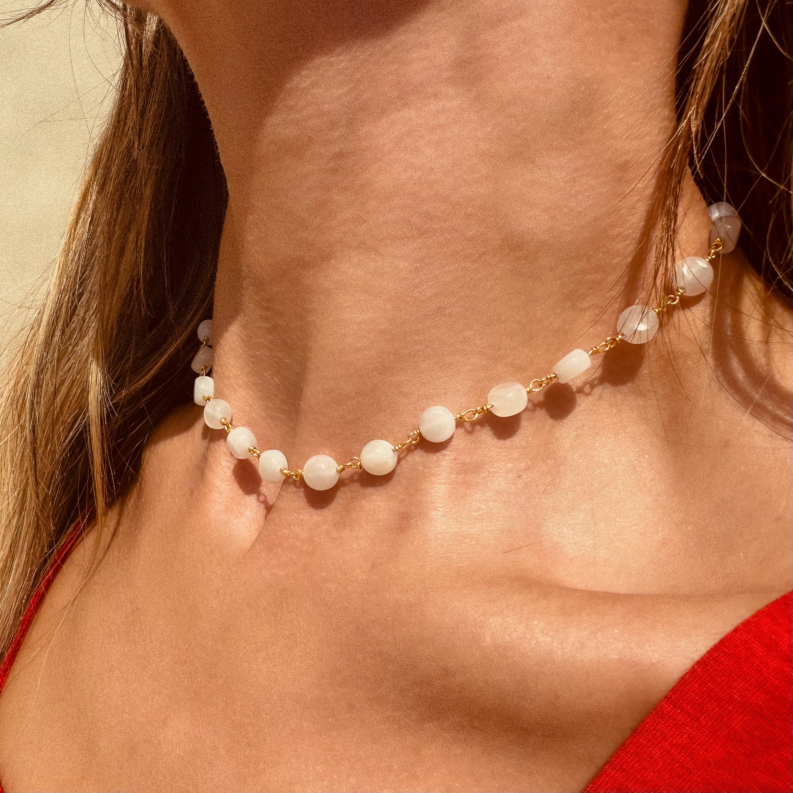 White Moonstone Coins On Vermeil Chain Necklace - N171