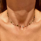 Afgani Tourmaline Rectangle Stone Chain Necklace - N183