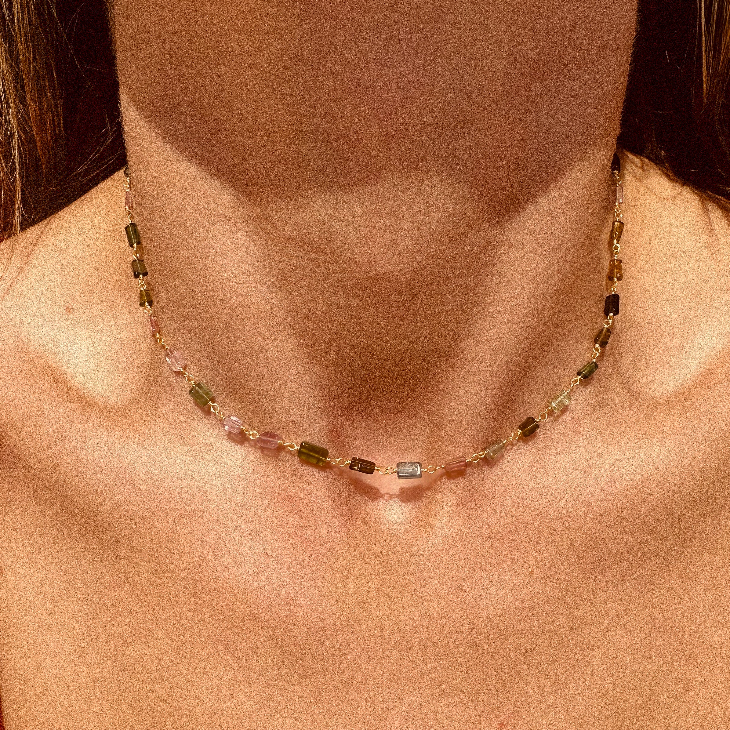 Afgani Tourmaline Rectangle Stone Chain Necklace - N183