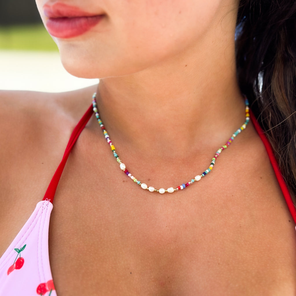 Freshwater Pearl & Colorful Bead Necklace - N58