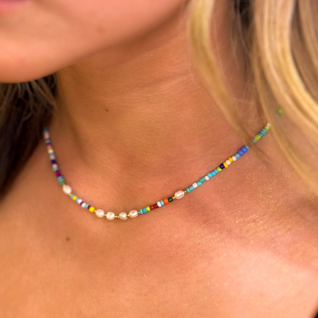 Freshwater Pearl & Colorful Bead Necklace - N58