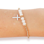 Cross + Pearl Gold Charm Bracelet - S82