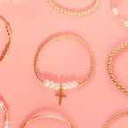 Cross + Pearl Gold Charm Bracelet - S82
