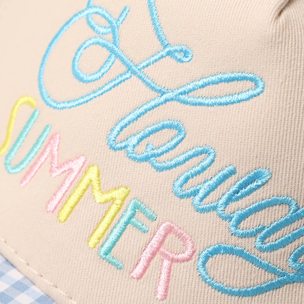 Howdy Summer Embroidered Gingham Brim Trucker Hat: BLACK : H6