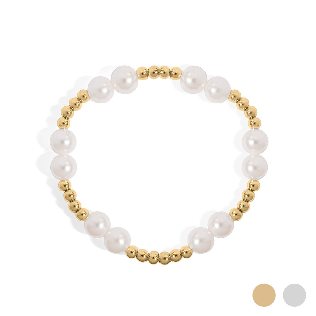Yellow Gold 8mm Kiska Glass Pearl Stretch Bracelet: S163