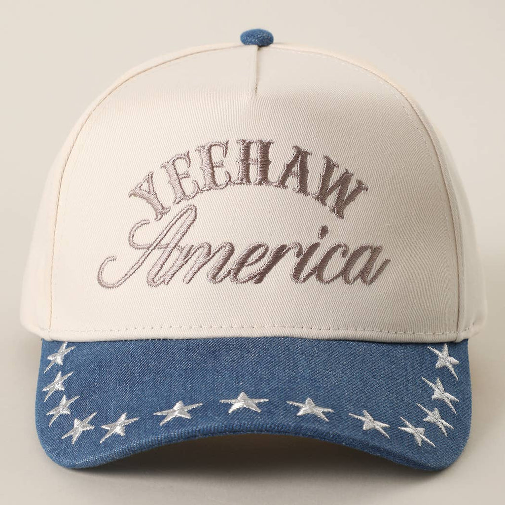 YEEHAW AMERICA Embroidered Star Denim Trucker Hat : H1