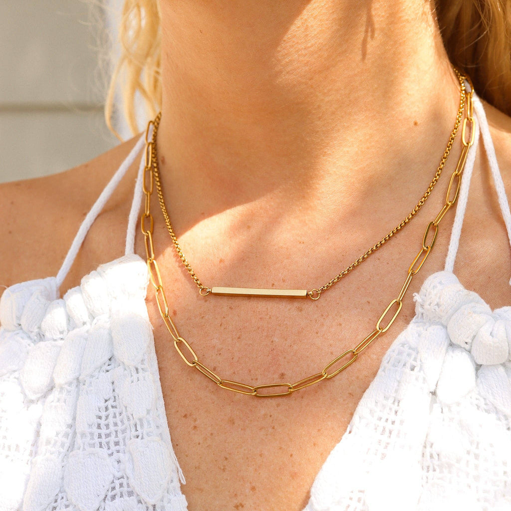 Paperclip Layered Blank Bar Necklace: N154