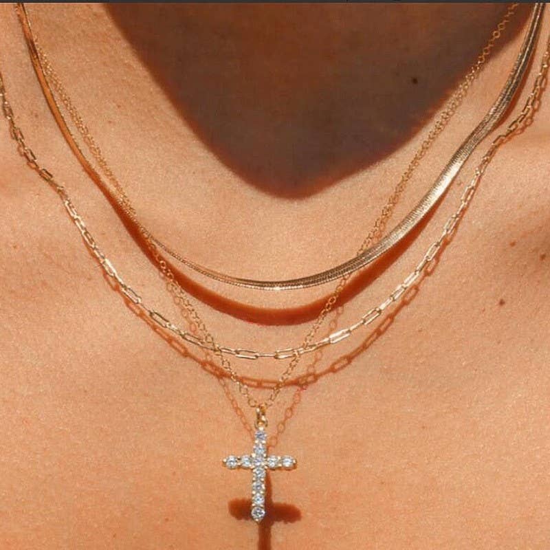 Diamond Cross Layered Necklace - N90