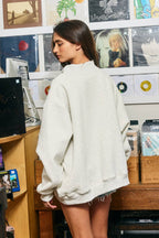 THANKFUL | Applique Embroidery Mock Neck Sweatshirt: CREAM