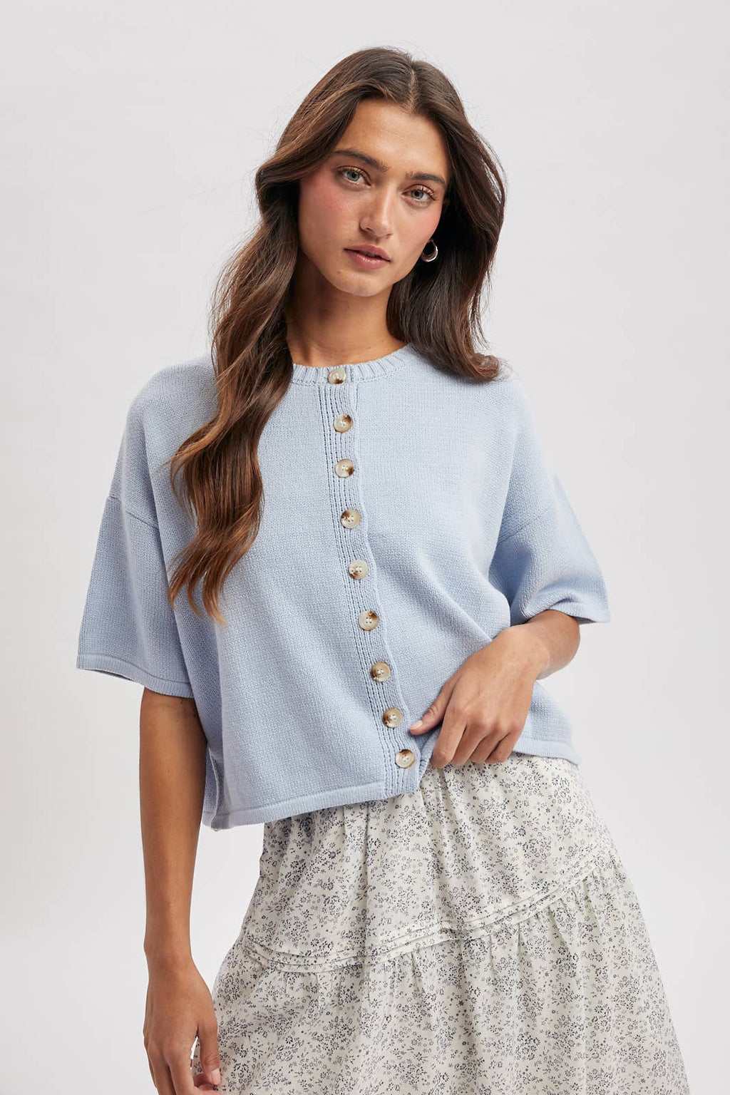 BUTTON-UP SWEATER KNIT TOP / taupe