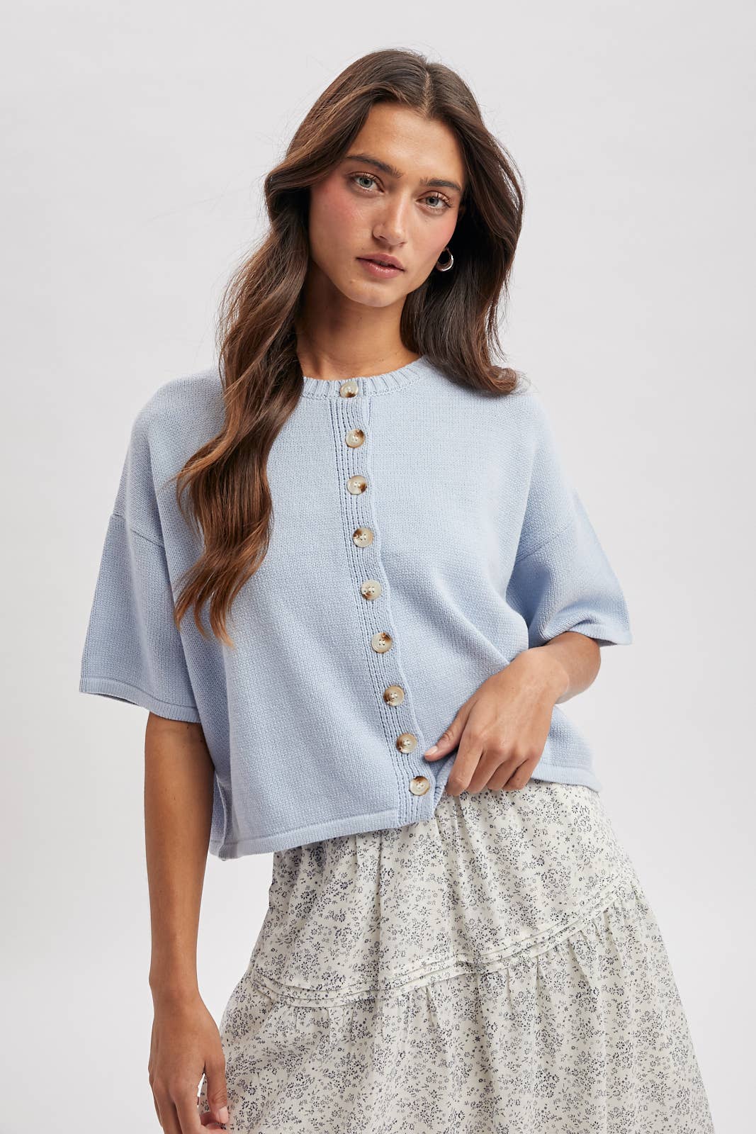 BUTTON-UP SWEATER KNIT TOP / taupe