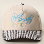 Howdy Summer Embroidered Gingham Brim Trucker Hat: BLACK : H6