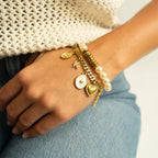 Yellow Gold 8mm Kiska Glass Pearl Stretch Bracelet: S162