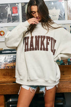 THANKFUL | Applique Embroidery Mock Neck Sweatshirt: CREAM