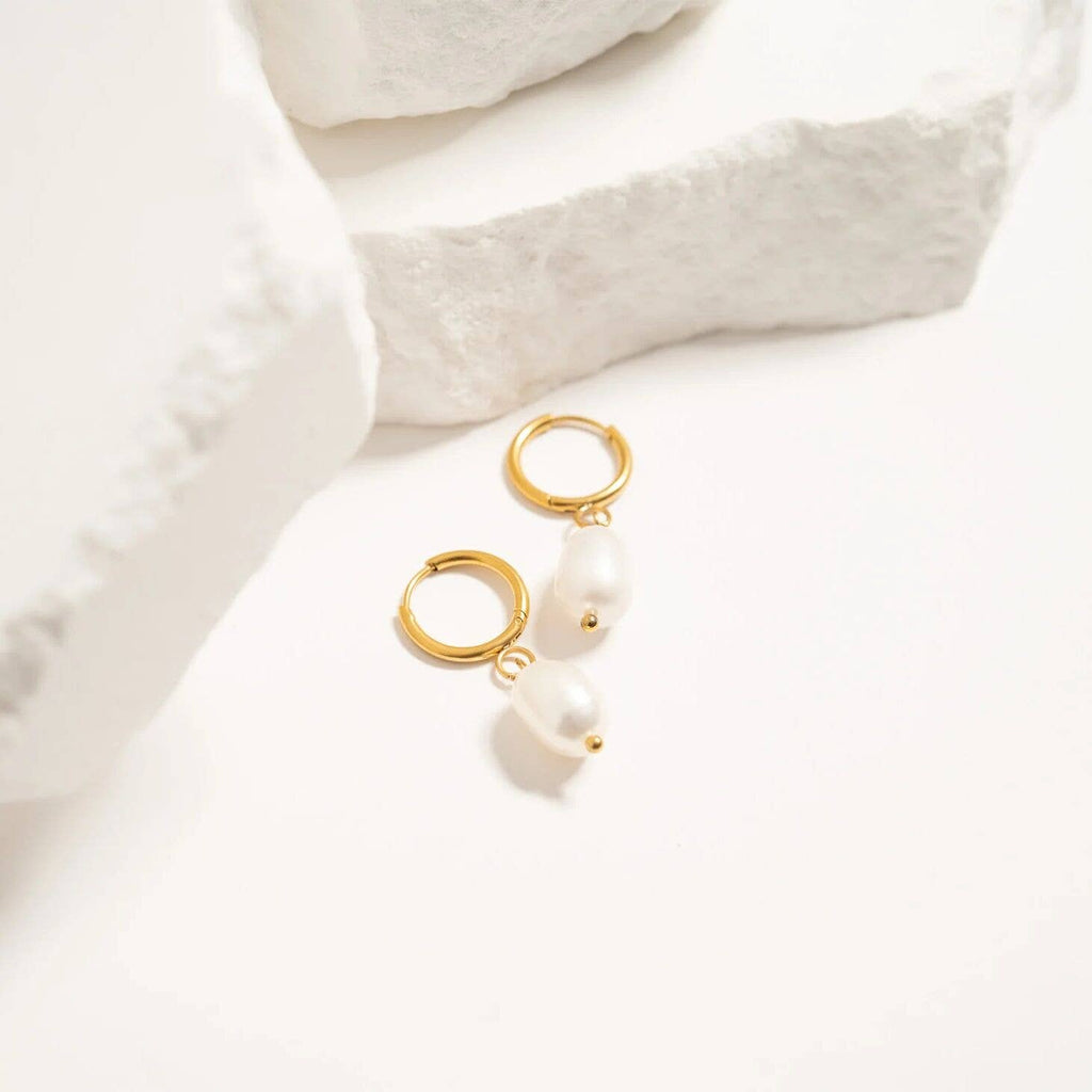 Freshwater Pearl Huggie Charm Earrings - E6