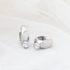 Silver Diamond Chunky One Stone Earrings - E131