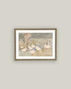 Geese Pond Framed Antique Art: 10x8