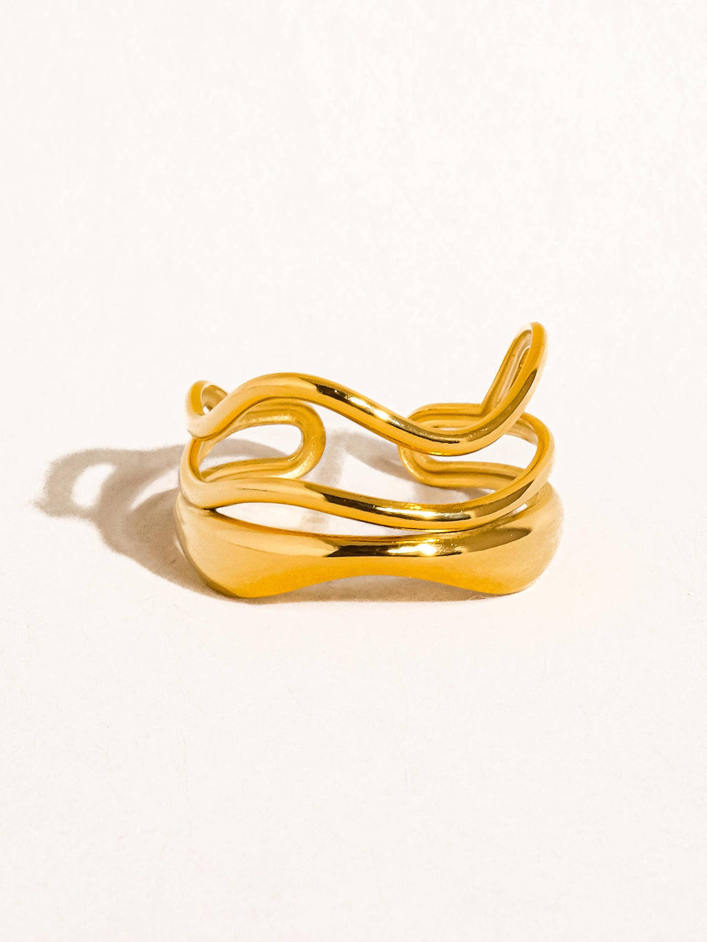 Gold Wave Layer Adjustable Ring - A143
