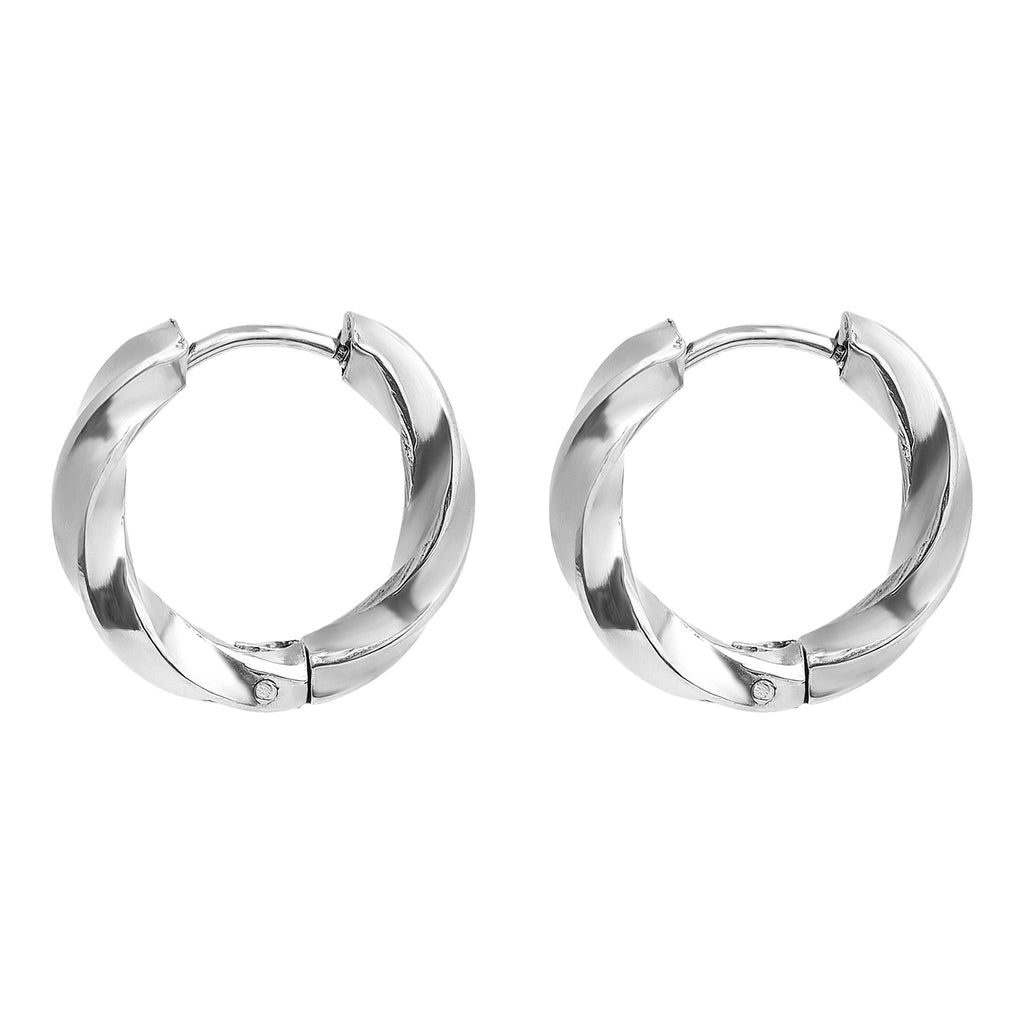Silver Textured Twisted Hoop Earrings - E126