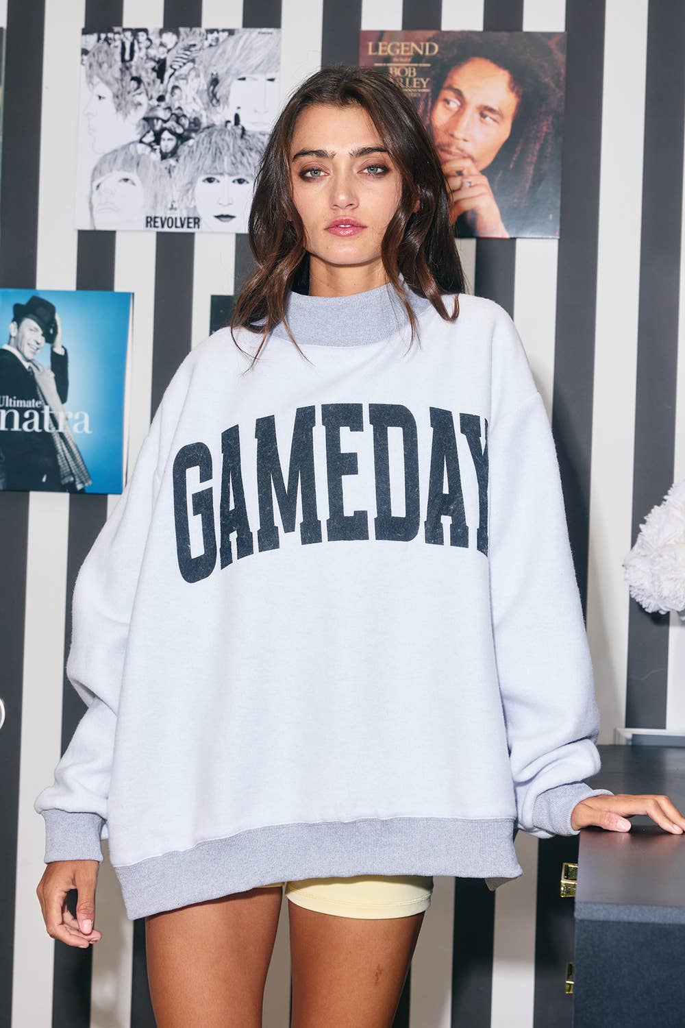 'FOOTBALL & GAMEDAY' Reversible Sweatshirt: H.GREY/BLACK