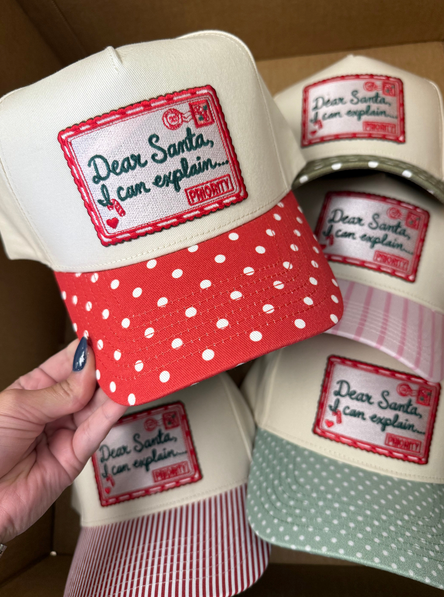 Dear Santa, I Can Explain Hat: Red Polka Dot