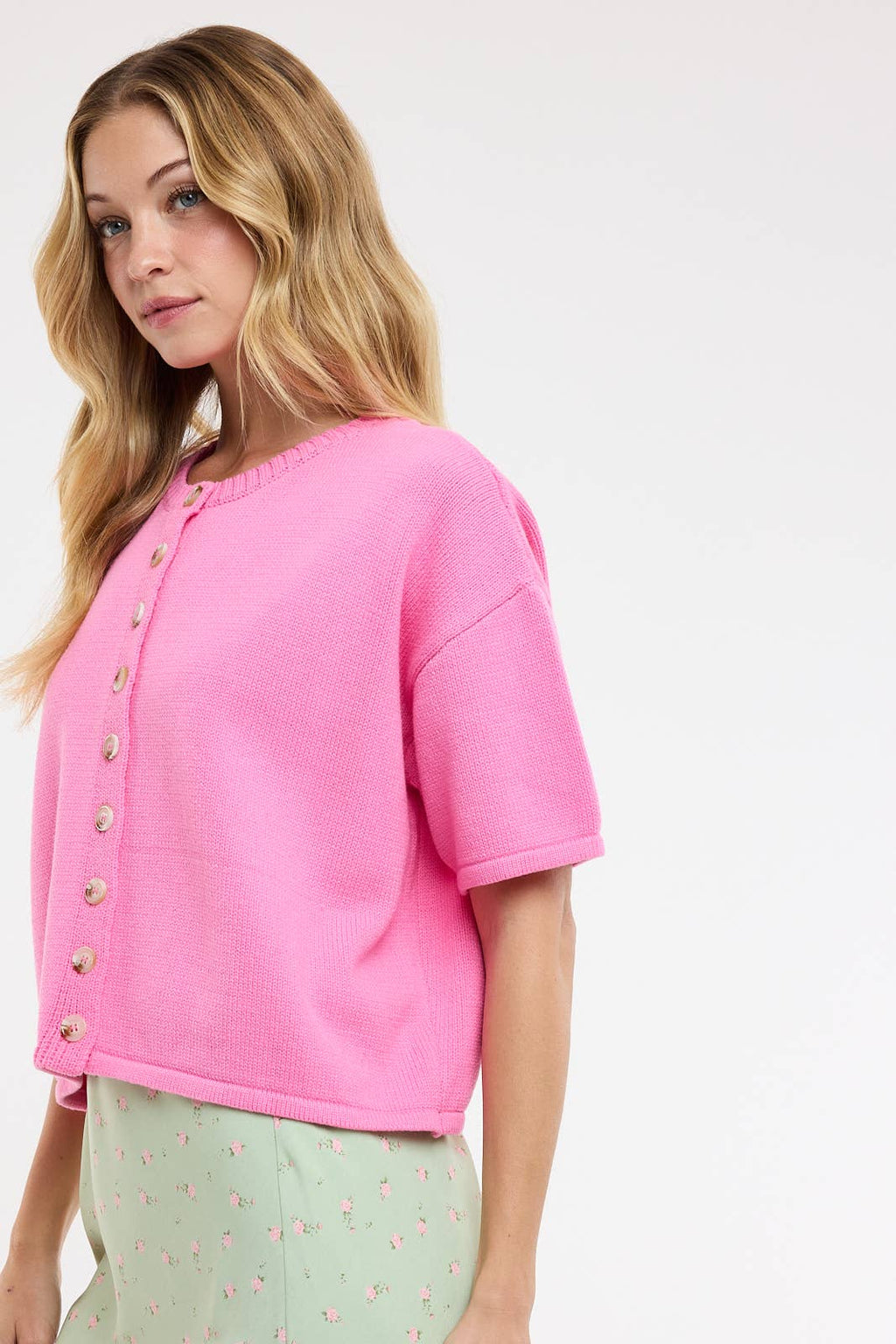 BUTTON-UP SWEATER KNIT TOP / taupe
