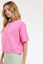 BUTTON-UP SWEATER KNIT TOP / taupe