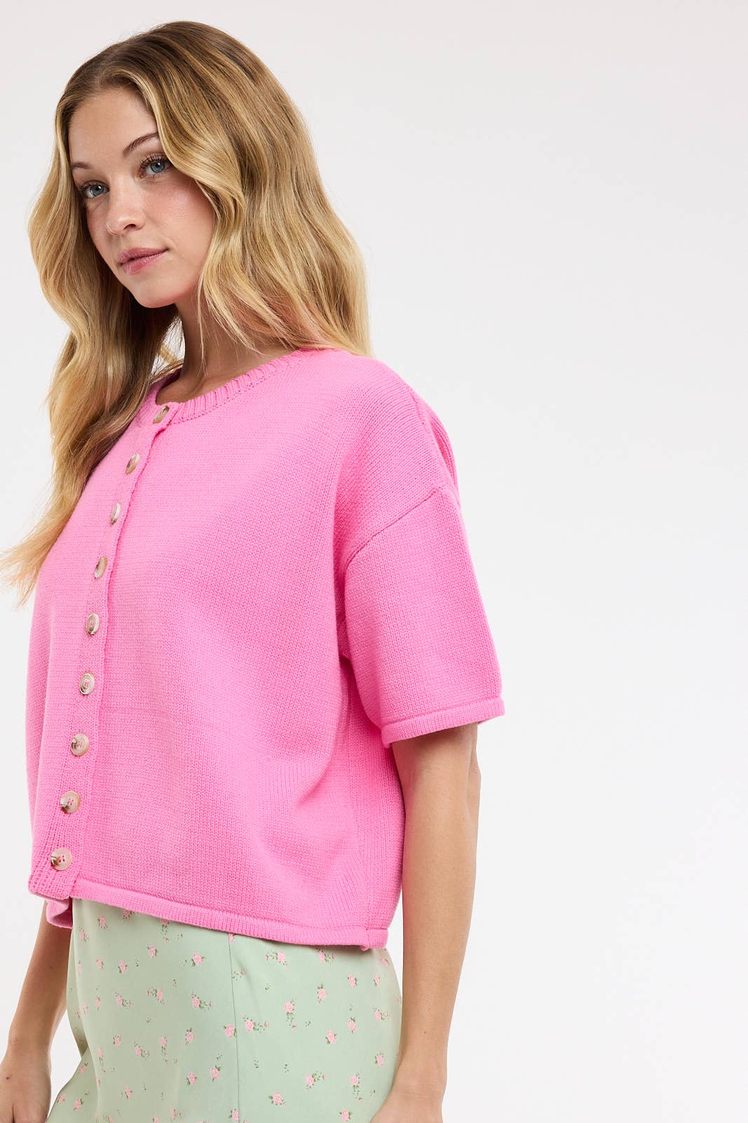 BUTTON-UP SWEATER KNIT TOP / taupe